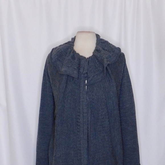 Anthropologie MOTH Gray Wool Ha'penny Cardigan Ruffled Cinched Tie Neck Medium - Picture 4 of 11